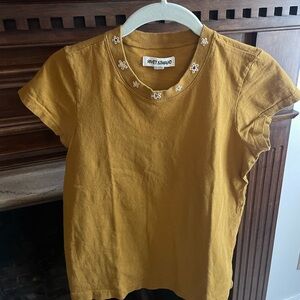 Rivet & Thread XS Mustard Tee with Embroidered Flowers